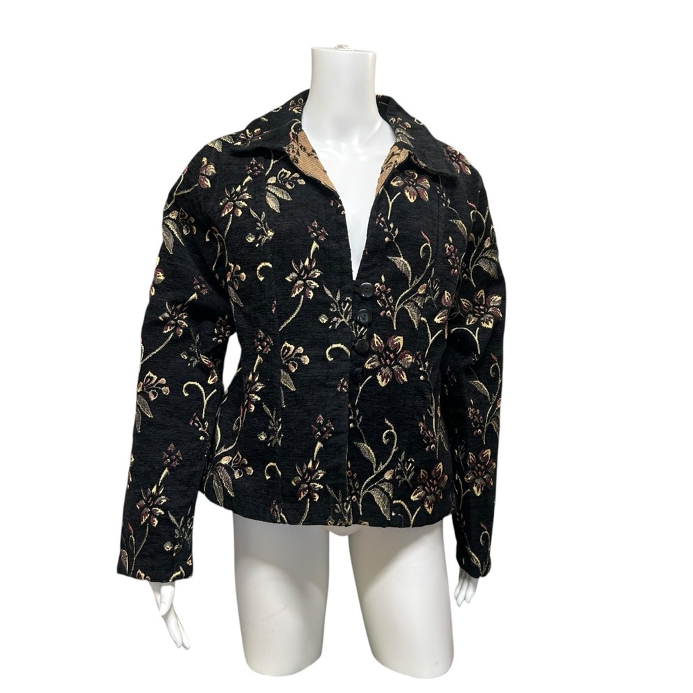 Raindrops Black Brown Golden Floral Tapestry Blazer Size XL